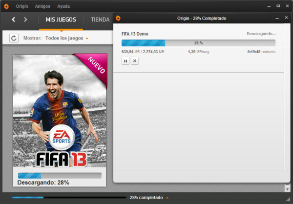 Descargando la demo de FIFA desde Origin