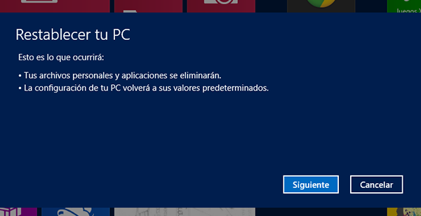 Restablecer el PC Restablecer el PC