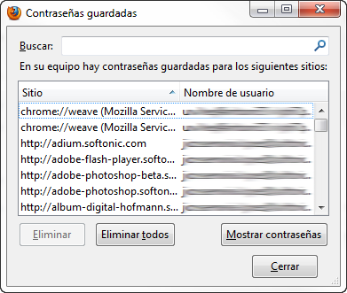 Mozilla Firefox Contraseñas guardadas