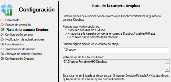 Ruta de la carpeta Dropbox