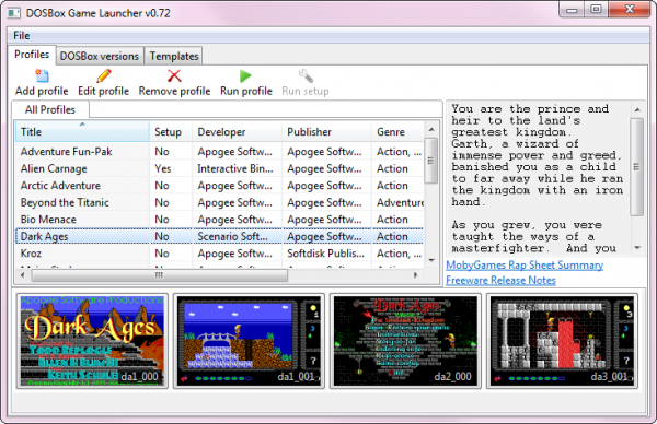 Pantalla principal de DBGL