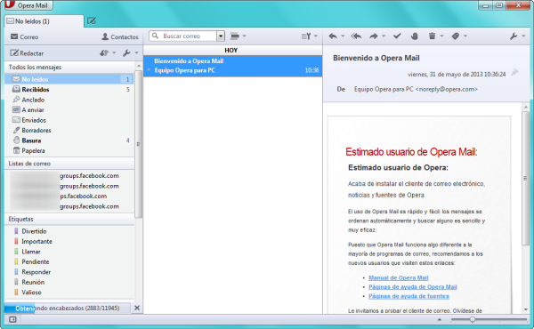 Interfaz de Opera Mail Interfaz de Opera Mail