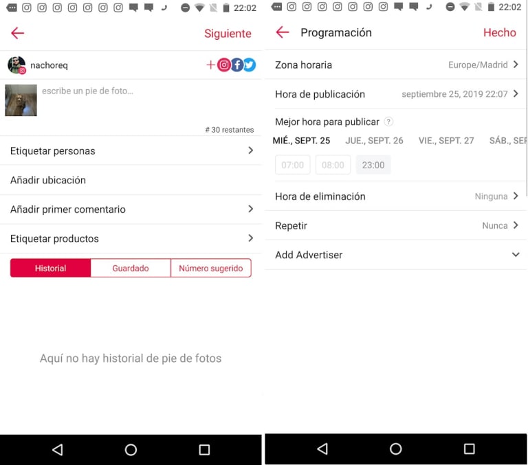 Programar una publicación en Instagram