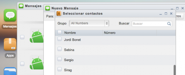 AirDroid Mensajes Registro Contactos
