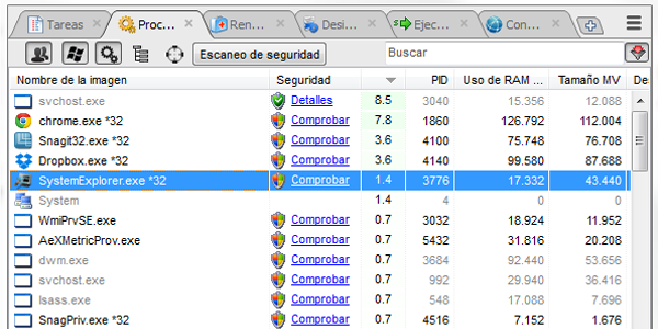 System Explorer Gestionar los procesos