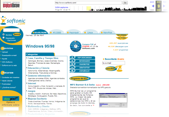 Softonic in 2000 - Internet Wayback Machine