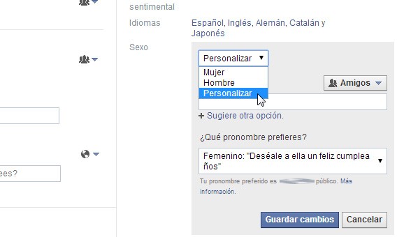 Género personalizado en Facebook