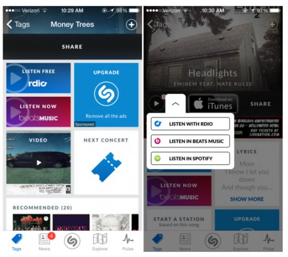 Beats Music en Shazam