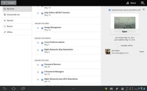 Google Drive for Android (screenshot by TechRepublic)