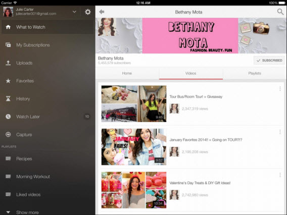 Youtube para iPad