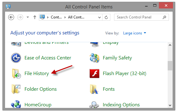 Panel de control > Historial de archivos | Control panel > File history