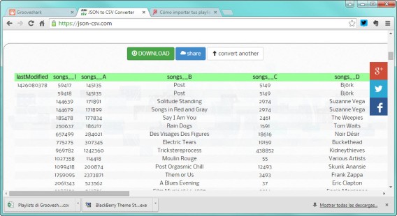Descarga del archivo CSV