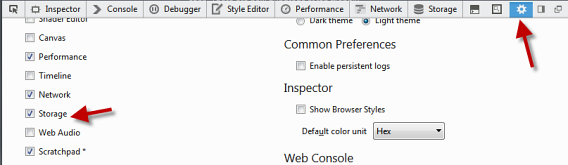 Firefox - Activar la pestaña Storage