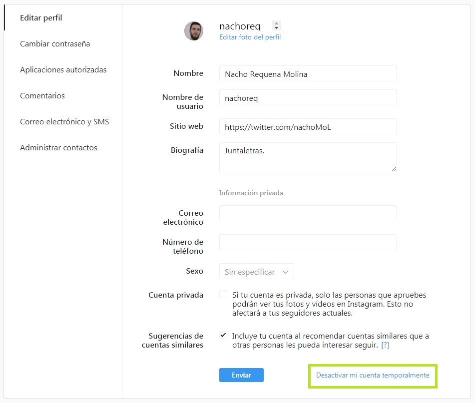 eliminar cuenta de Instagram