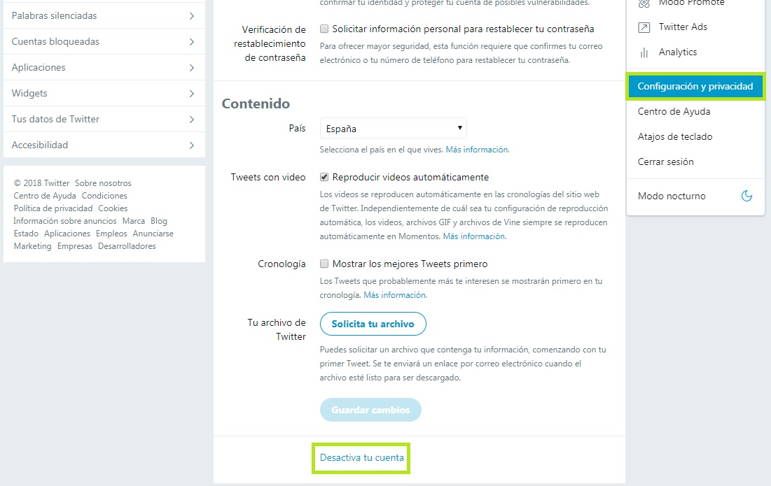 eliminar cuenta de twitter