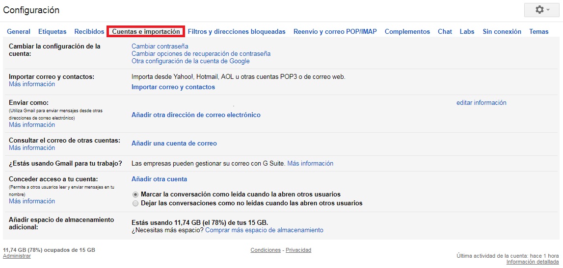 importación de contactos a gmail
