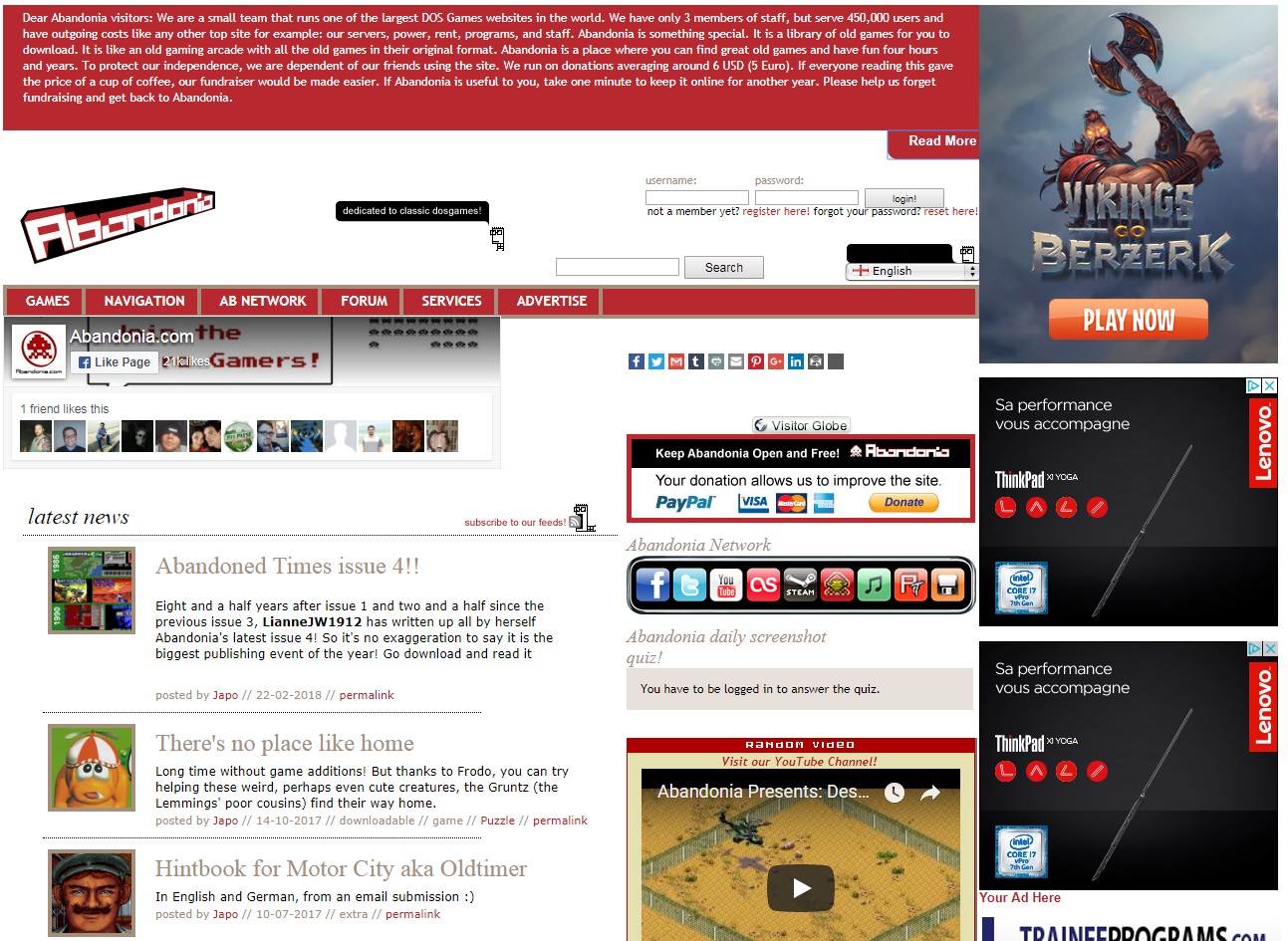 Abandonia web para descargar juegos antiguos en el PC