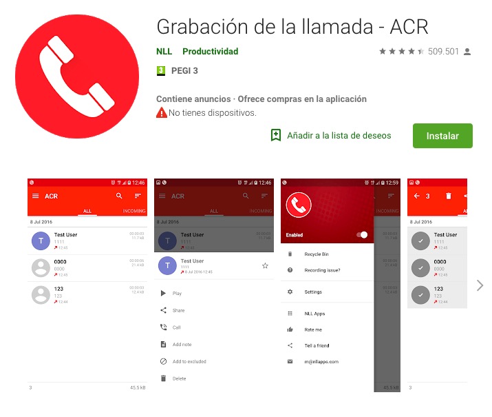 grabador de llamadas ACR