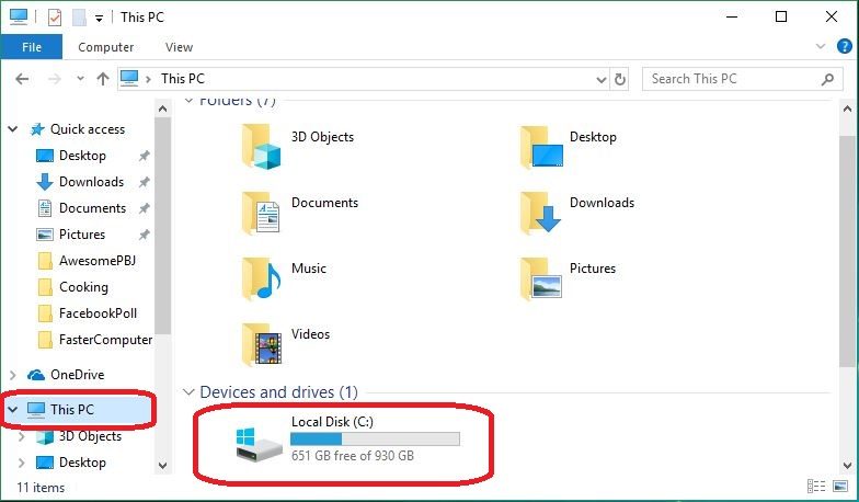 Para hacer una comprobación de disco, abre el Explorador de archivos y ves a This PC