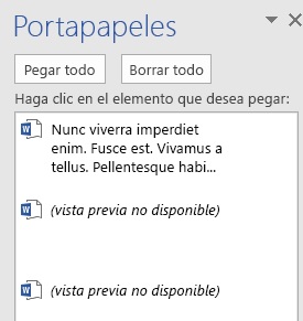 Portapapeles de Word expandido