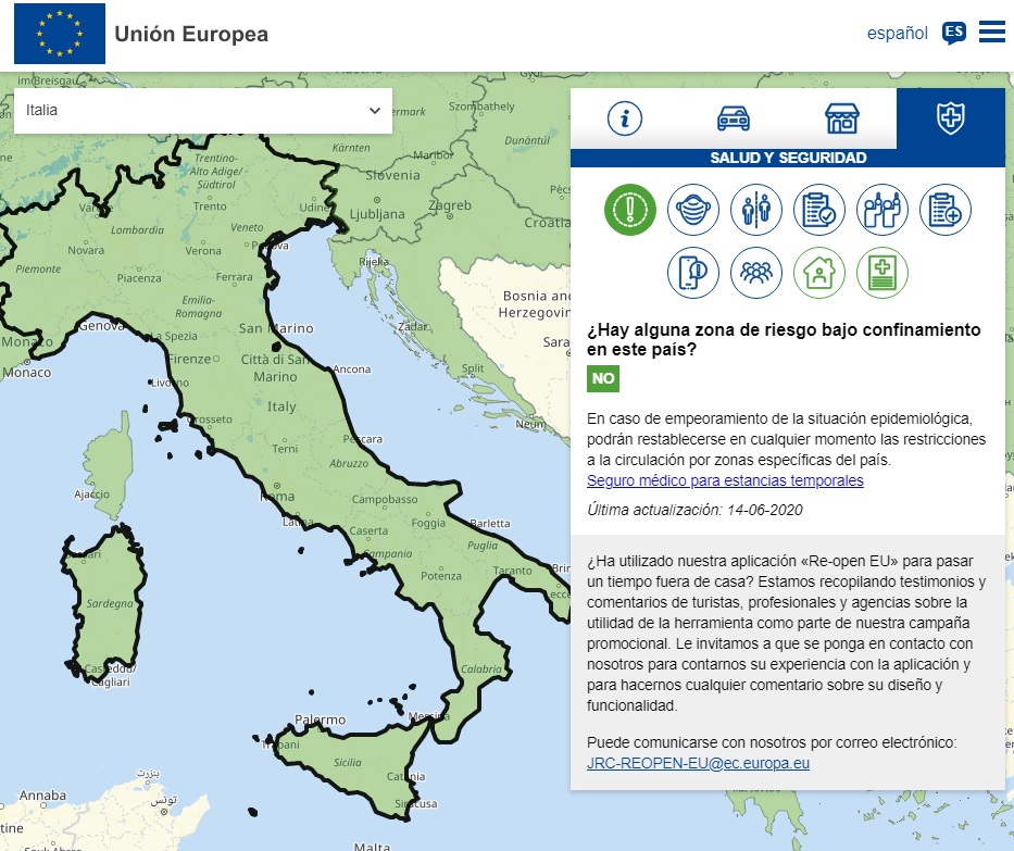 Web de la Unión Europea con Italia
