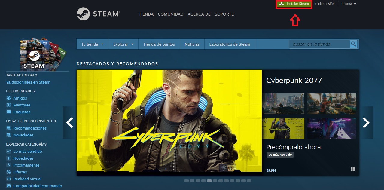 Página oficial de Steam