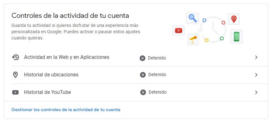 Control de actividad de la cuenta de Google