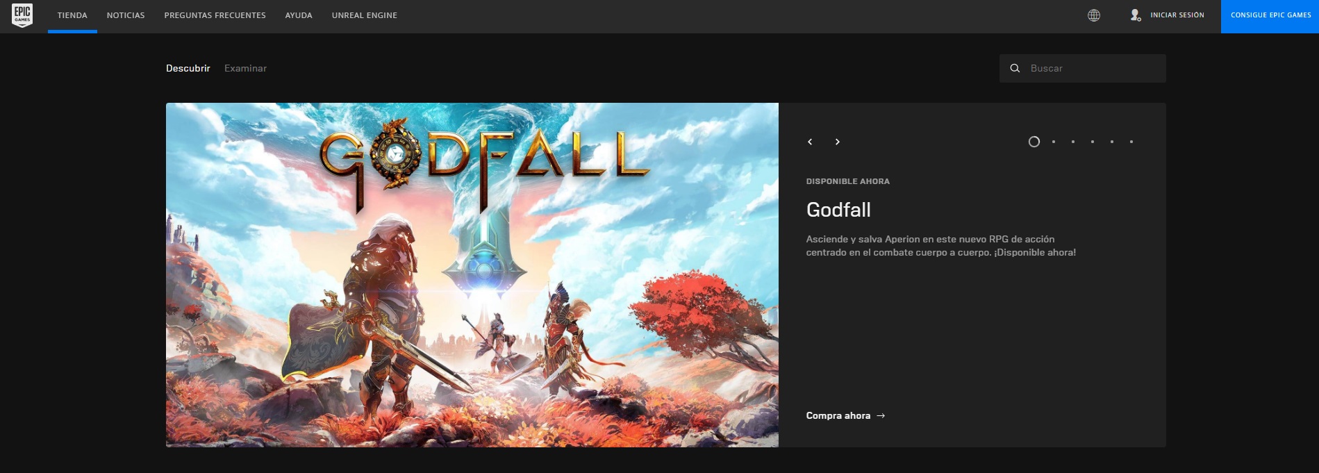 Página oficial de Epic Games Store
