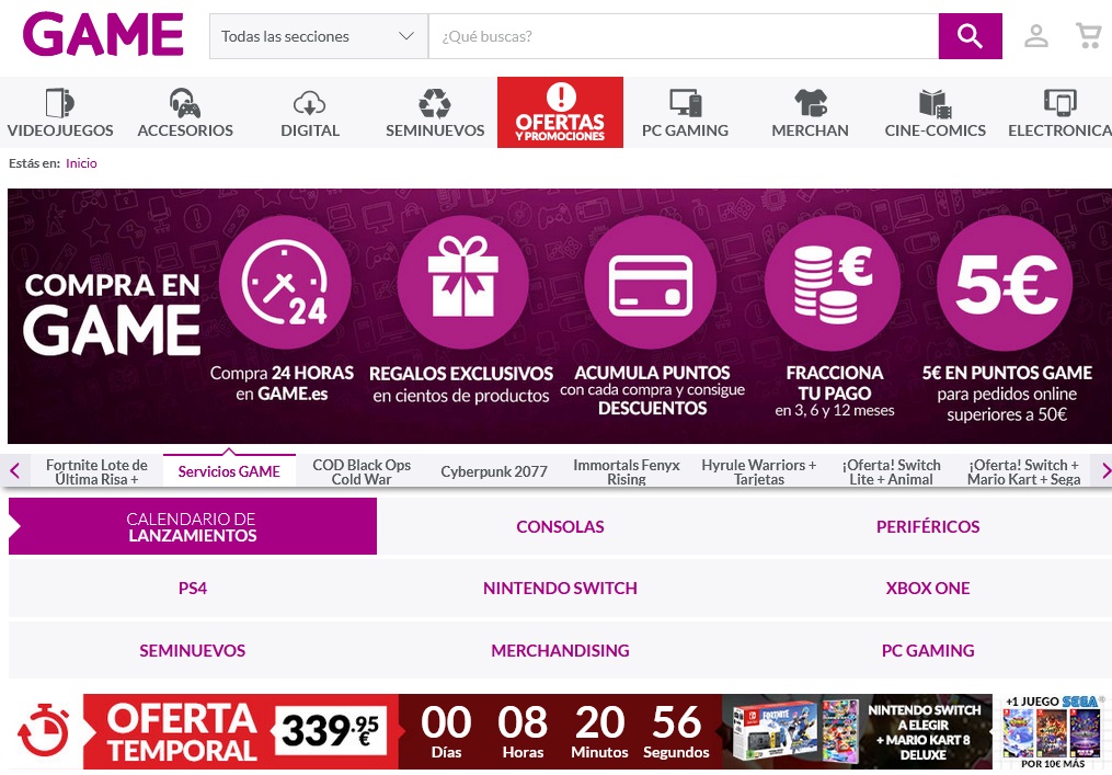 Página oficial de GAME