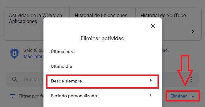 Eliminar toda la actividad de Google