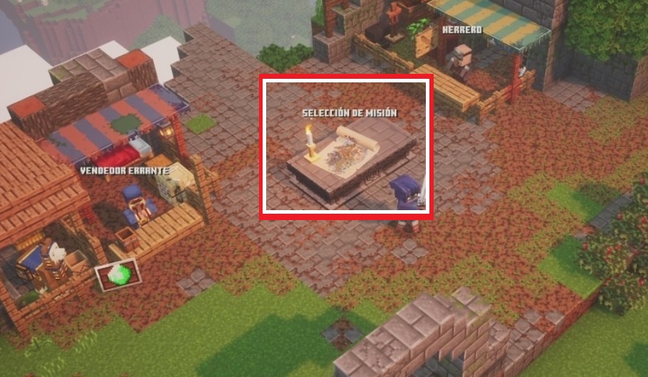 Selección de misión en Minecraft Dungeons