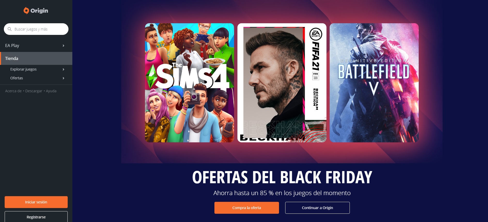 Página oficial de Origin