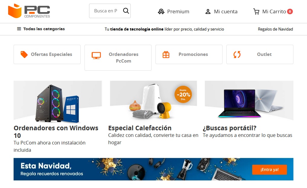 Página oficial de PcComponentes