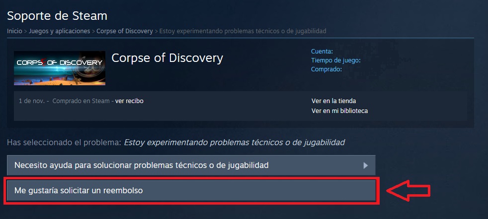 Solicitar reembolso en Steam