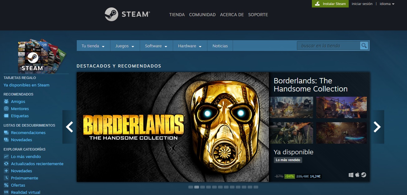 Página oficial de Steam