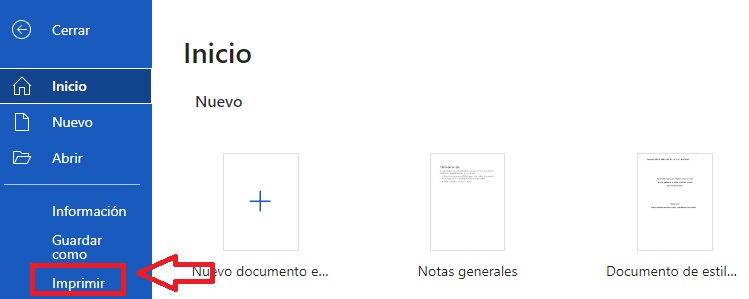 Cómo imprimir en Word