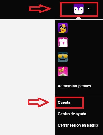 Menú desplegable de Netflix