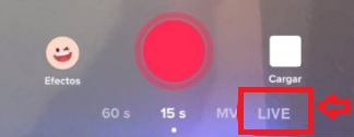 Opción LIVE en TikTok
