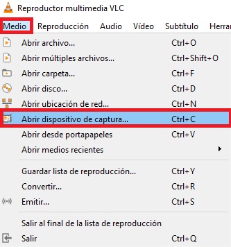 Abrir el dispositivo de captura de VLC