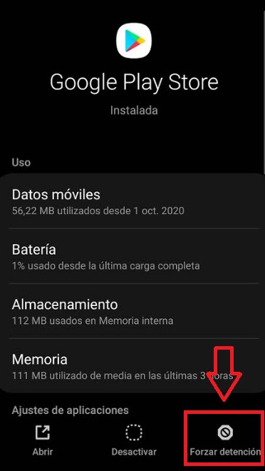 Forzar detención de la Play Store