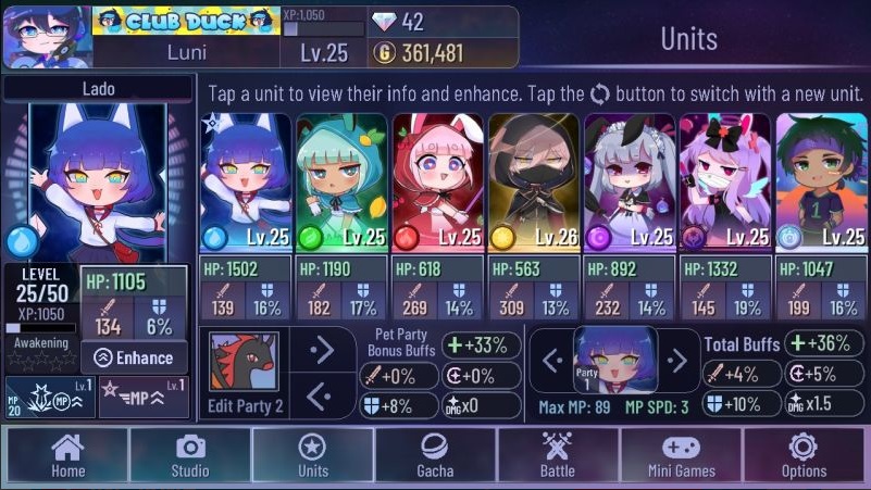 Unidades de Gacha Club