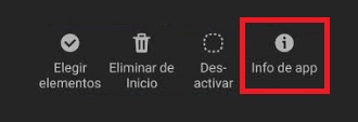 Info de la app en Android