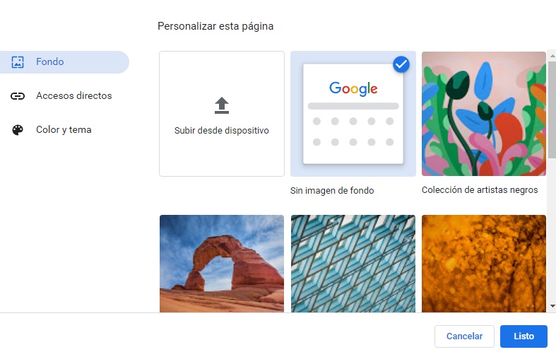 Personaliza el fondo de Chrome