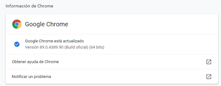 Actualización de Google Chrome