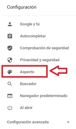 Configuración de aspecto de Chrome
