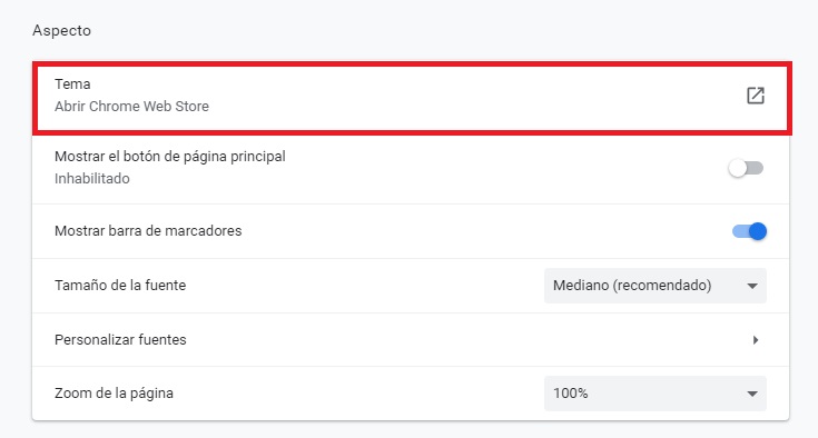 Acceder a la Chrome Web Store para cambiar el tema