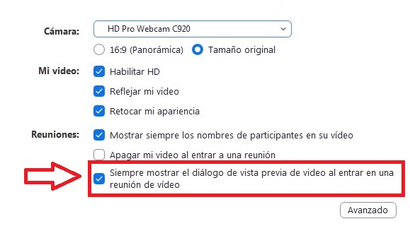 Configuración de vídeo de Zoom