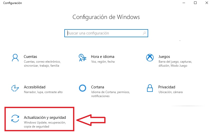 Actualización y seguridad para Windows 10