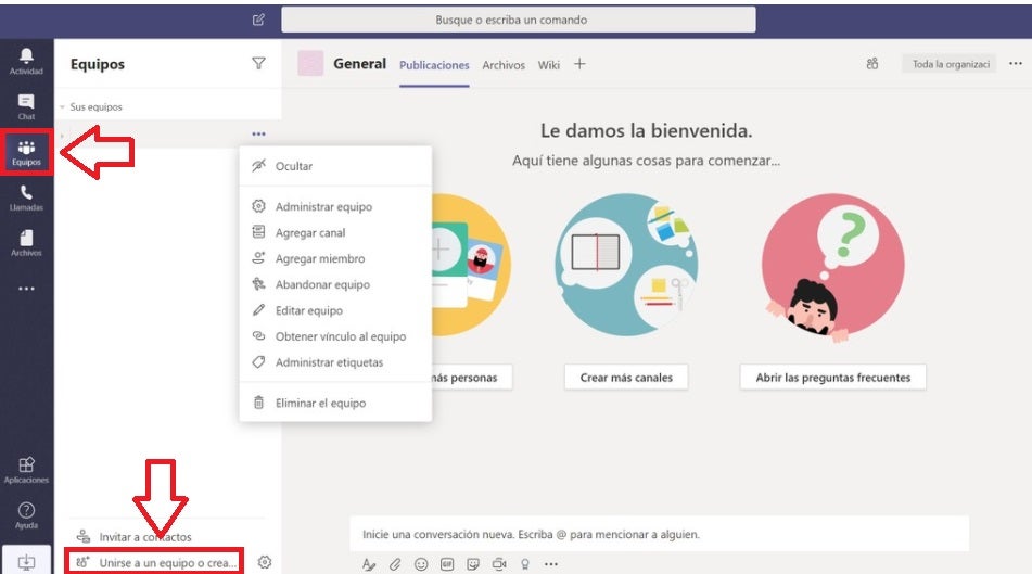 Crear un equipo en Teams