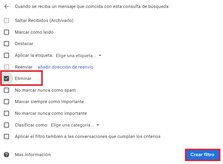 Cómo crear un filtro en Gmail 2